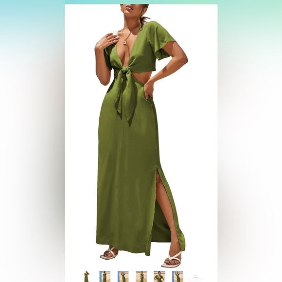 Cozyease Women's Short Sleeve Maxi Dress Tie Front Dress Summer Casual - Picture 5 of 6